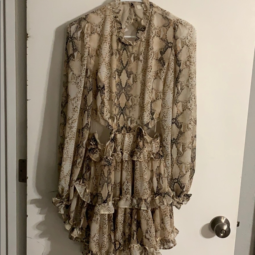 Olivaceous Snakeskin Turtleneck Backless Dress M